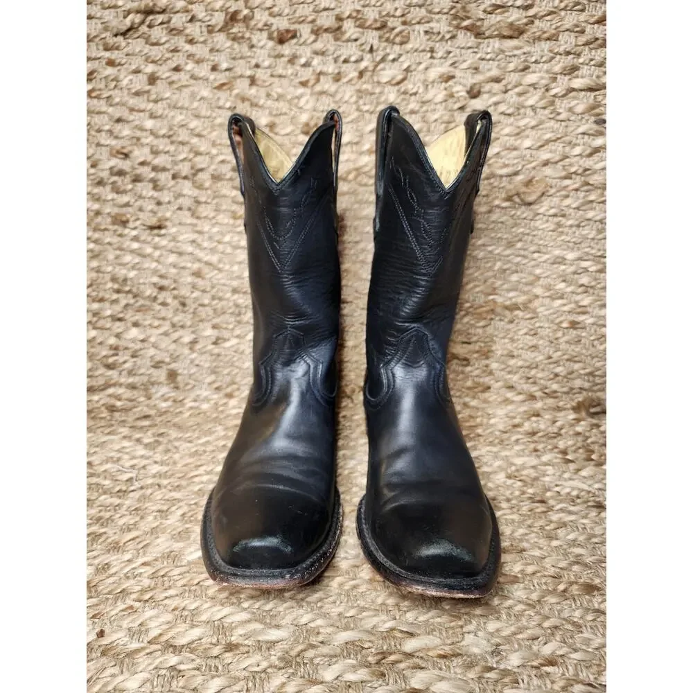 MEN’S BLACK LEATHER BULL RIDER WESTERN COWBOY BOOTS SIZE 9 US HANDMADE MEXICO